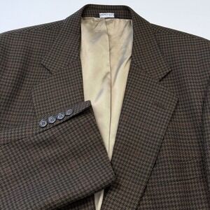 Vintage‎ Houndstooth Sport Coat Blazer Mens 44L Brown Dark Academia Equestrian